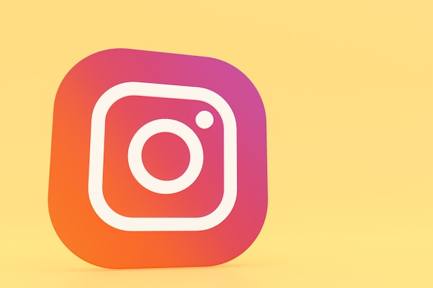 Instagram application logo 3d rendering on yellow background