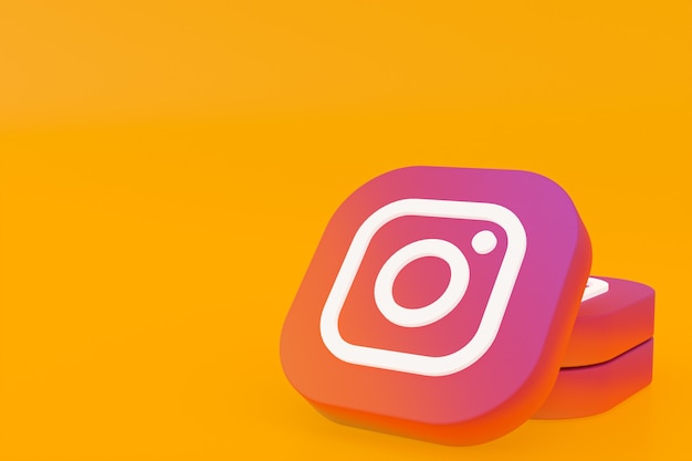 Instagram application logo 3d rendering on yellow background