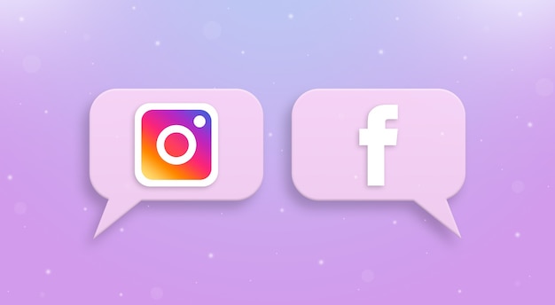 Instagram and Facebook logo on social comment icons 3d