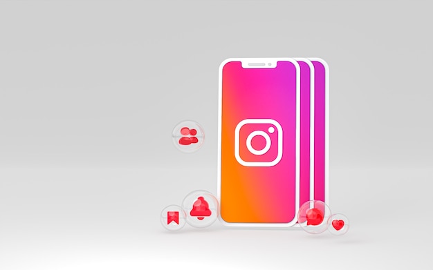 Instagram icon on screen smartphone or mobile, 3d render