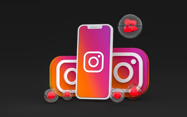 Instagram icon on screen smartphone or mobile and instagram reactions love render