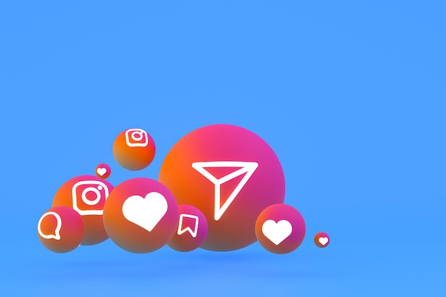 Instagram icon set 3d rendering on blue background