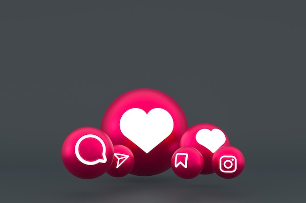 Instagram icon set 3d rendering on gray background