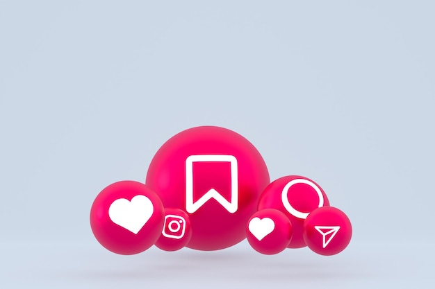 Instagram icon set 3d rendering on gray background