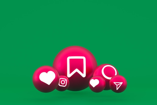 Instagram icon set 3d rendering on green background