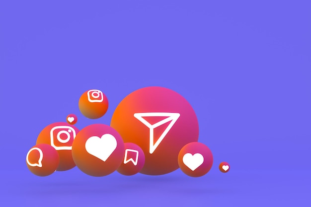 Instagram icon set 3d rendering on purple background