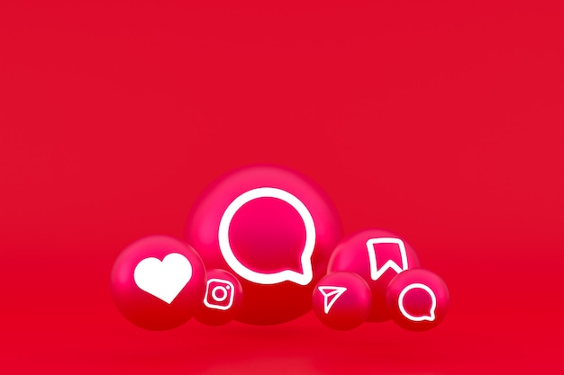 Instagram icon set 3d rendering on red background