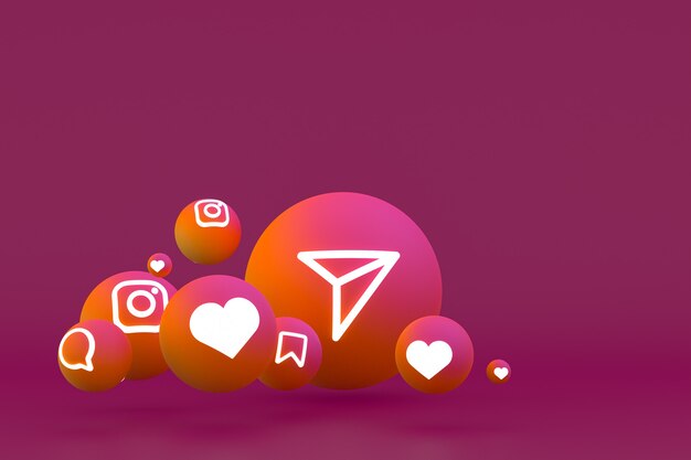 Instagram icon set 3d rendering on red background