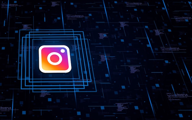 Instagram logo icon on technological background with code elements