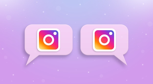 Instagram logo on social comment icons 3d