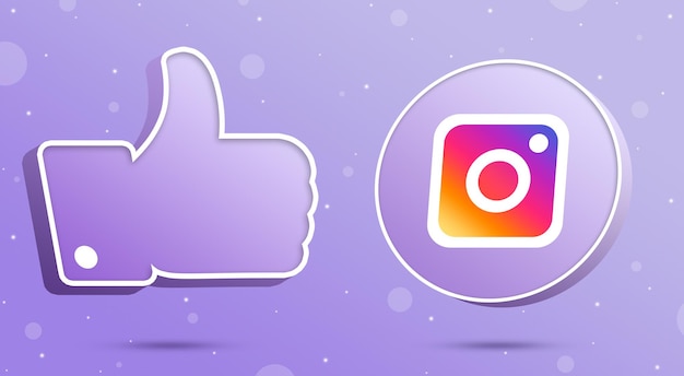 Instagram logo with thumbs up like icon 3d