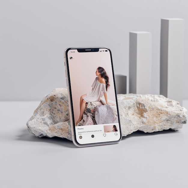 Instagram post with smartphone mockup isolated