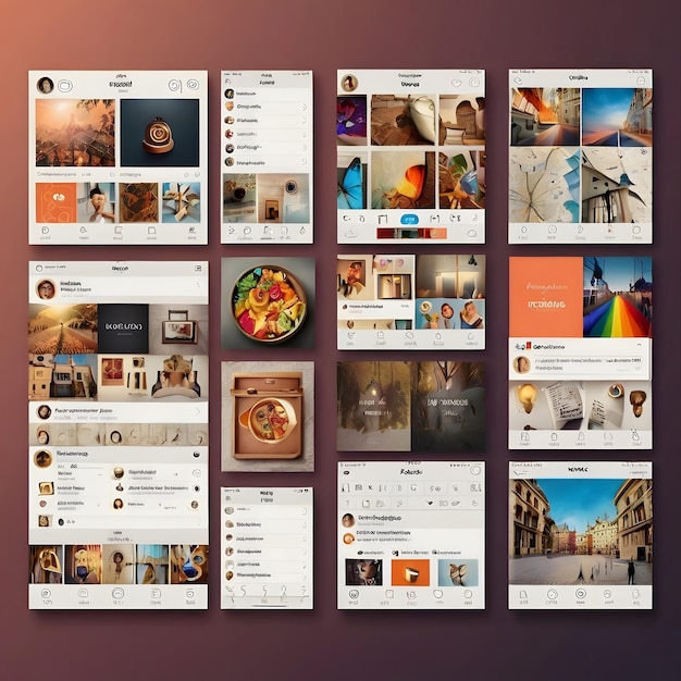 Instagram Social Media Vector Mockup Template Instagram Profile Gallery Follower News Feed