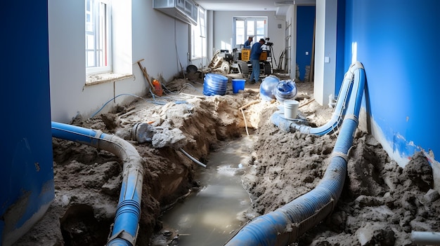 Install water pipes and sewage in the apartment Construction site