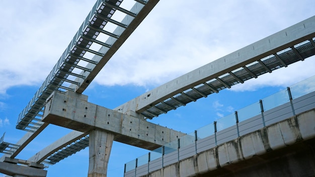 Installation of monorail train on its track elevated over road rapid railway transit system currently under construction