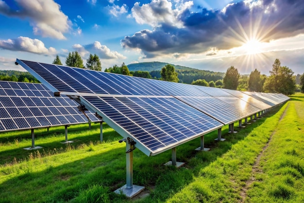 Photo installation of solar panels in the field