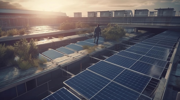 Installing solar panels on the roof generated ai image