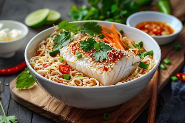 Photo instant noodles fish with chili sauce