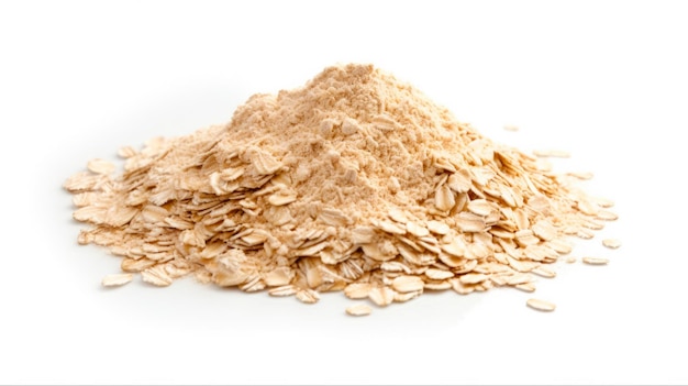 Instant Oatmeal Pile on White Background for Breakfast Cereal Cooking Dieting and Dried Eating