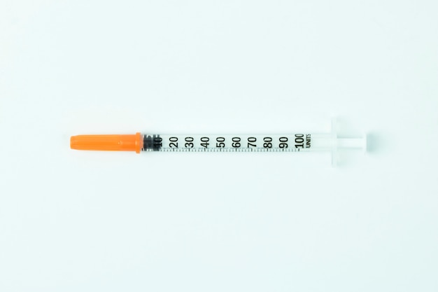 Insulin injection needle on isolated white background