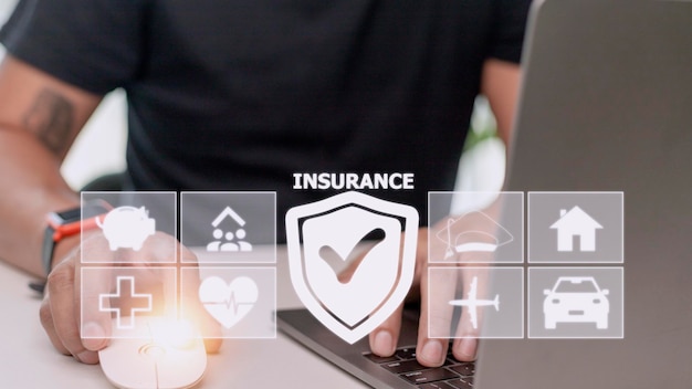 Insurance concept on virtual blue screen with icons