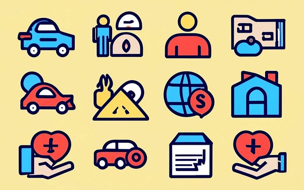 Insurance line icons set Insurance symbols Car Health Life House Business insurance icon