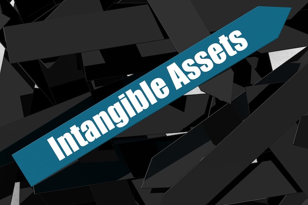 Intangible Assets word on the blue arrow