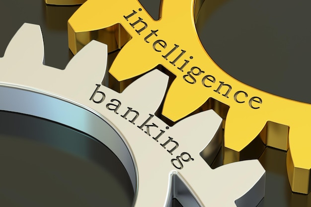 intelligence banking concept on the gearwheels 3D rendering