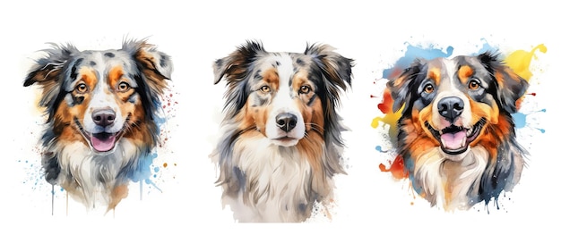 Intelligent australian shepherd ai generated watercolor