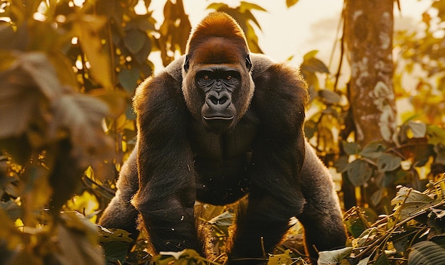 Photo intelligent gorillas in a dense jungle