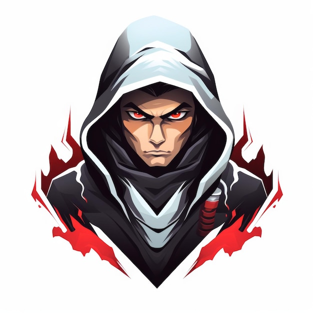 Intense anime character portrait with hood against a fiery background Concept for gaming esports manga or fantasy illustration