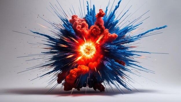 Photo intense blue and fiery red explosion with dynamic bursts reflecting chaos