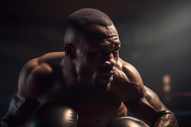 Intense Boxer in Ring AI Generated