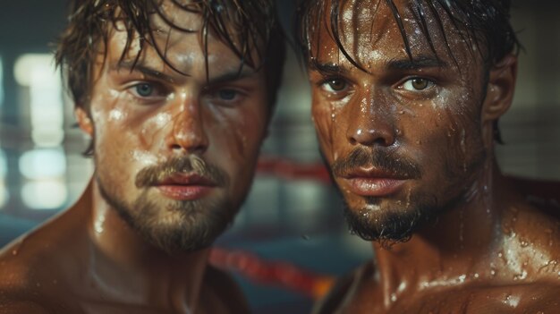 Intense Boxing Training CloseUp of Sweaty Determined Boxers in Gym