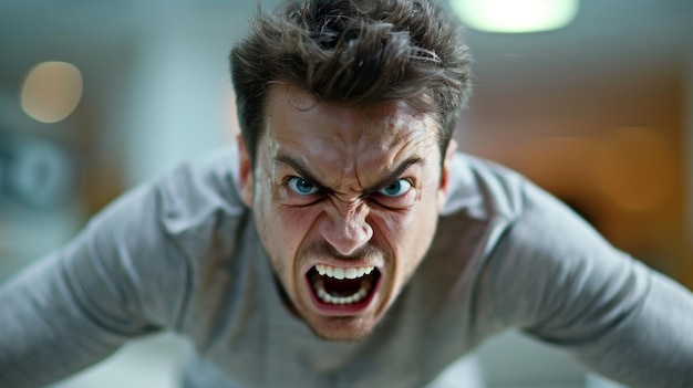 Photo intense closeup of an angry man screaming illustrating the raw emotion of anger and the importance of anger management