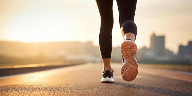 Intense closeup of person running shoes