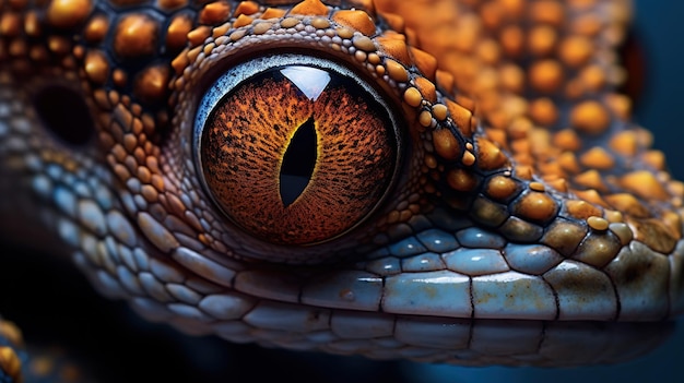 An intense closeup photo capturing the vivid detail and texture of a reptile39s eye and surrounding scales