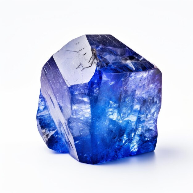 Photo intense color saturation blue sapphire stone on white background