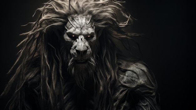 Intense Fantasy Figure Withered Lion Human Hybrid With Long Hair And Dreads