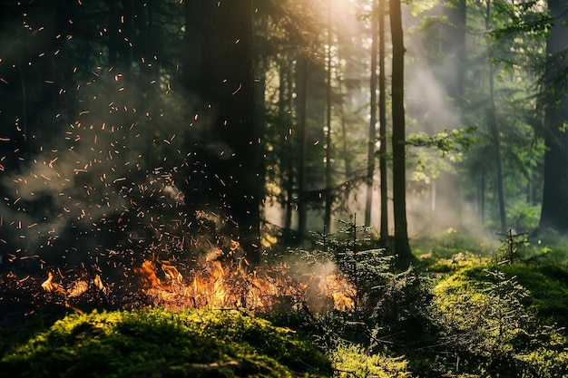 Intense Fire Ravaging Through the Lush Green Forest