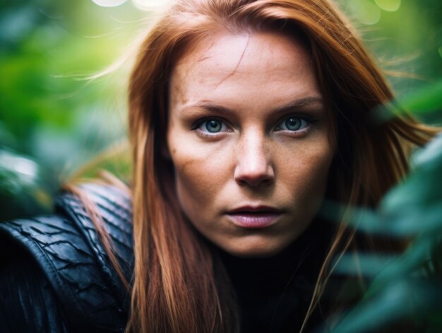 Photo intense gaze of a young woman in a natural setting