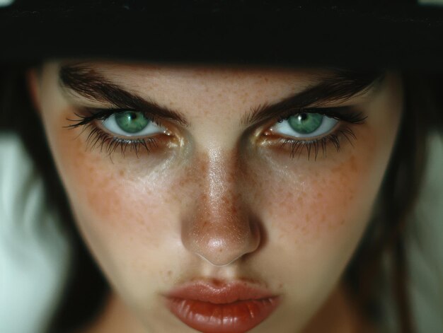 Photo intense green eyes of a young woman