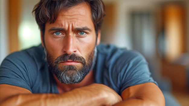 Intense Portrait of a Bearded Man Indoors