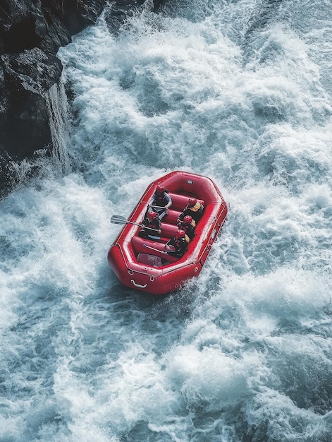 Photo intense whitewater rafting through raging river rapids