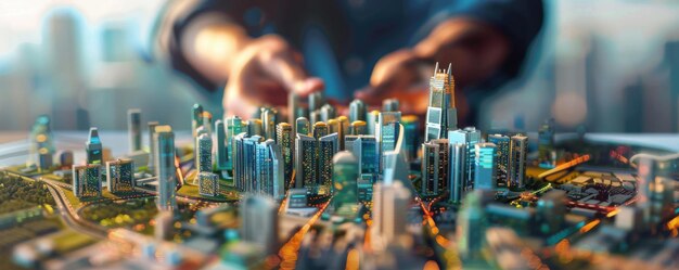 Interactive 3D city model in an entrepreneurs hands for a tech expo