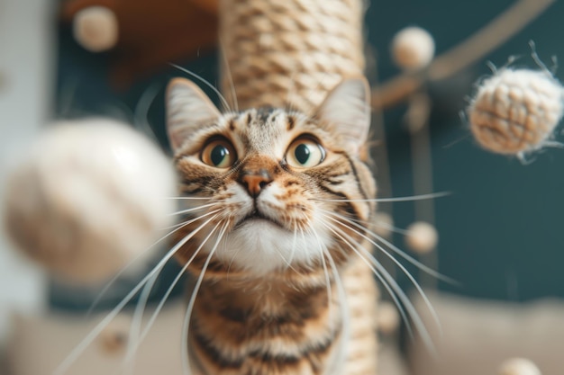 Photo interactive cat toys engaging feline in playtime at home