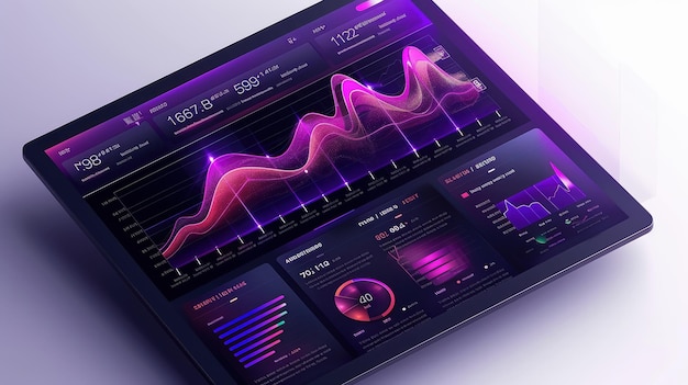 Photo interactive data dashboard with purple highlights