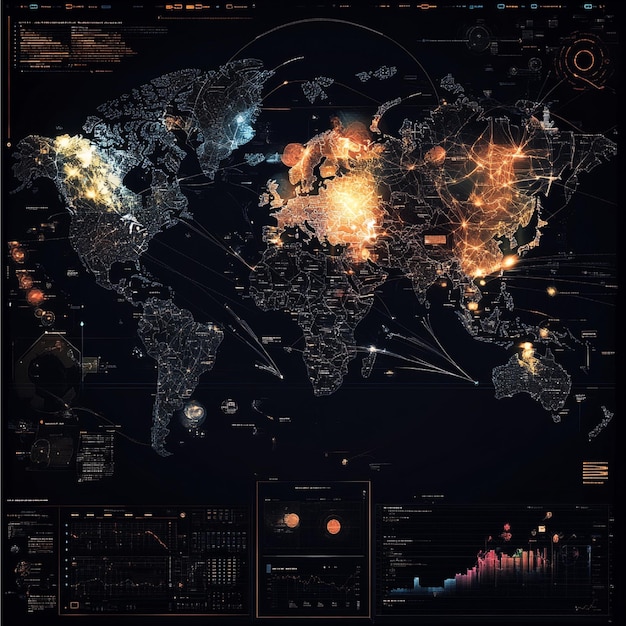 Photo an interactive digital map showing the impact of technology on global language usage and communicati