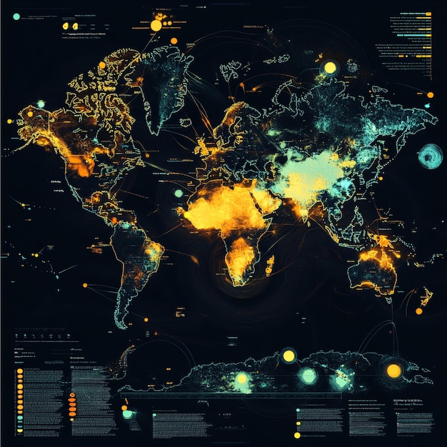 Photo an interactive digital map showing the impact of technology on global language usage and communicati