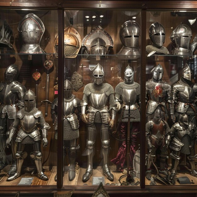 Photo interactive display of medieval armor and weapons